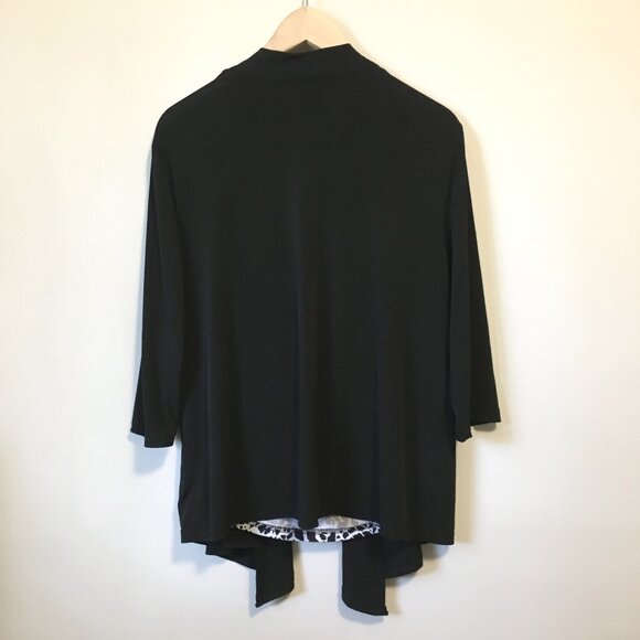 Mandee Black Open Waterfall Cardigan With Bow Tie Bust Animal Print Shirt 2in1 - Picture 2 of 16